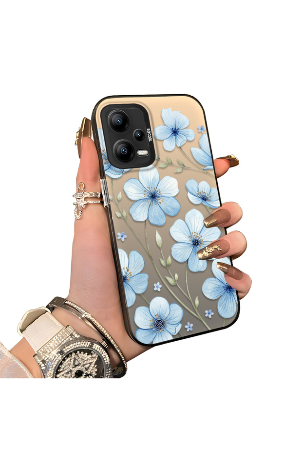 Poco X5 5G-Compatible Silicone Edge-to-Edge Hard Back Case with Floral Print—Romantic Couple Phone Case