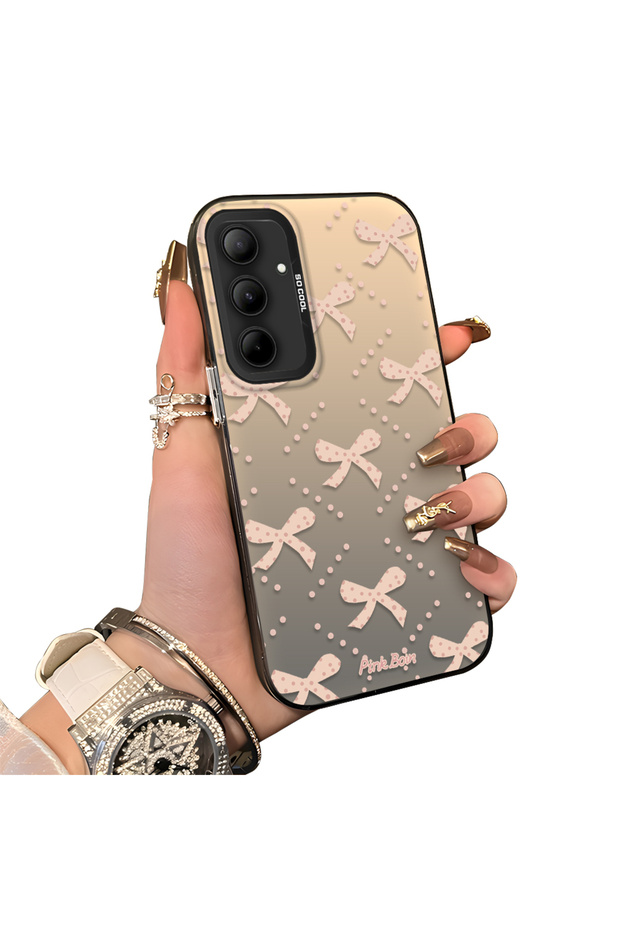Samsung Galaxy A35 Compatible Silicone Hard-Edge Back Case with Bow Tie Pattern—Romantic Couple Phone Case