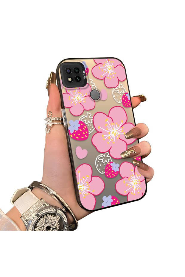 Redmi 10A Compatible Silicone Hard-Edge Back Case with Strawberry Pattern—Cute Couple Phone Case