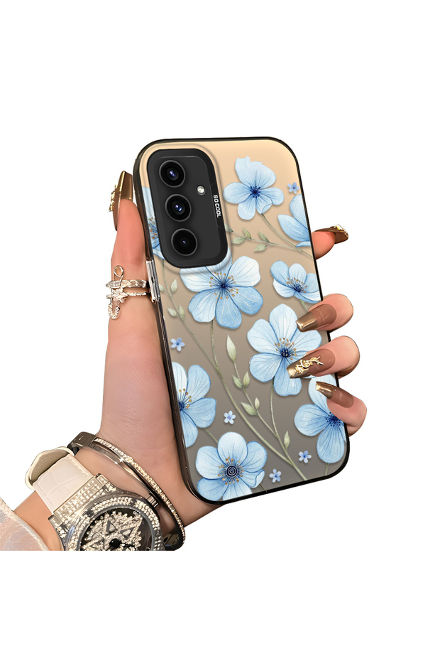 Samsung Galaxy A54 Compatible Silicone Hard-Edge Back Case with Floral Print—Romantic Couple Phone Case