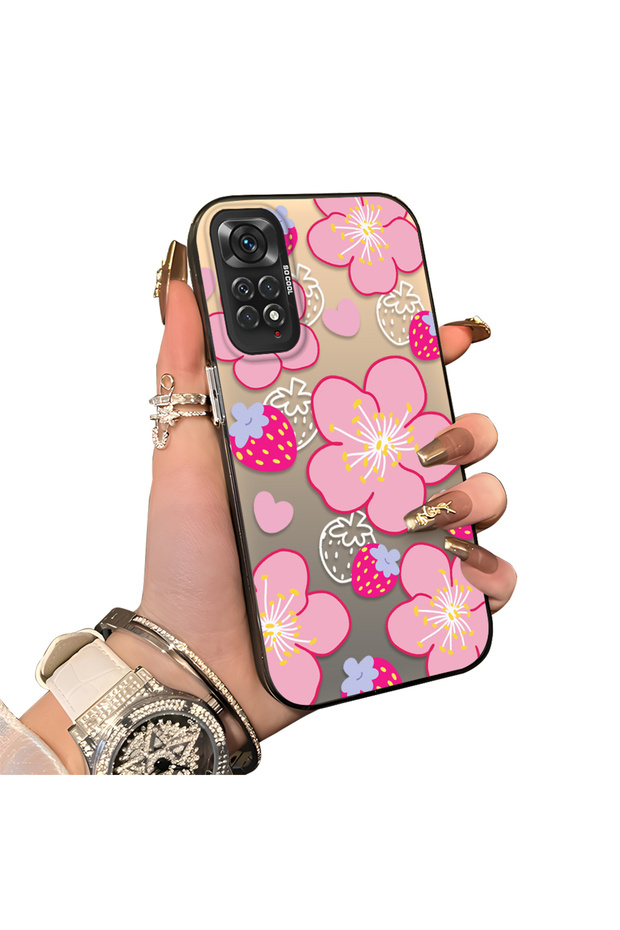 Redmi Note 11 Compatible Silicone Hard-Edge Back Case with Strawberry Pattern—Cute Couple Phone Case