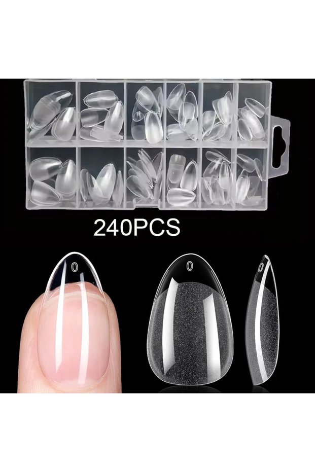 240Pcs Short Almond-Shaped Nail Tips - 120/240/450/600 Pieces, 12 Sizes, Soft Gel Nail Tips, Semi-Ma