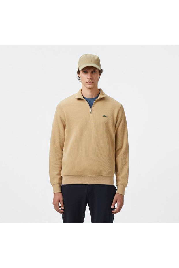 Men's Classic Fit Half-Zip Beige Sweatshirt