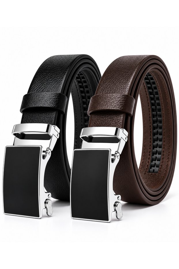 Non-Hole Buffalo Leather Classic Men's Belt with Automatic Buckle