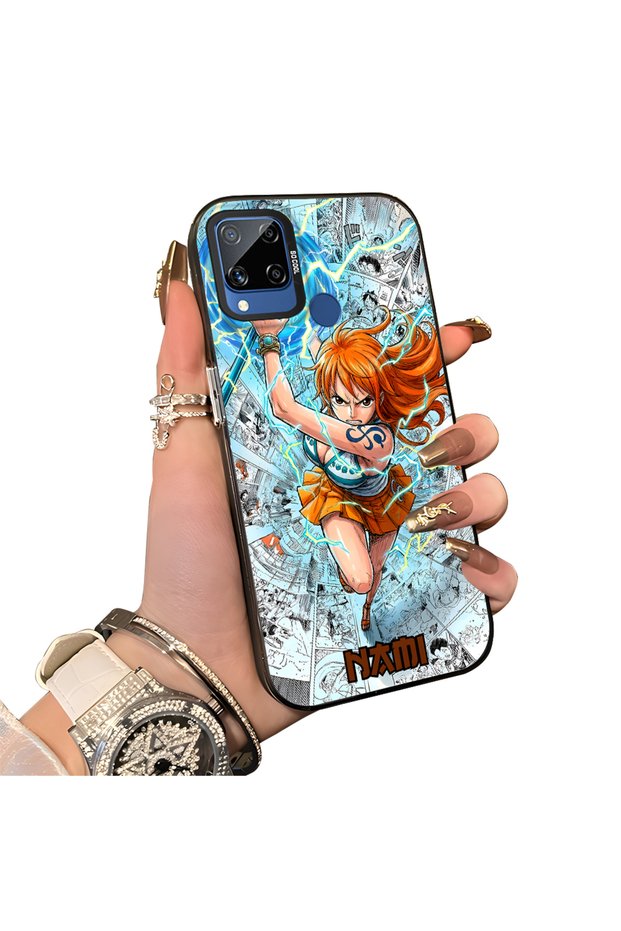 Realme C15 Compatible Silicone Edge-to-Edge Hard Back Case with Nami Pattern—Romantic Couple Phone Case