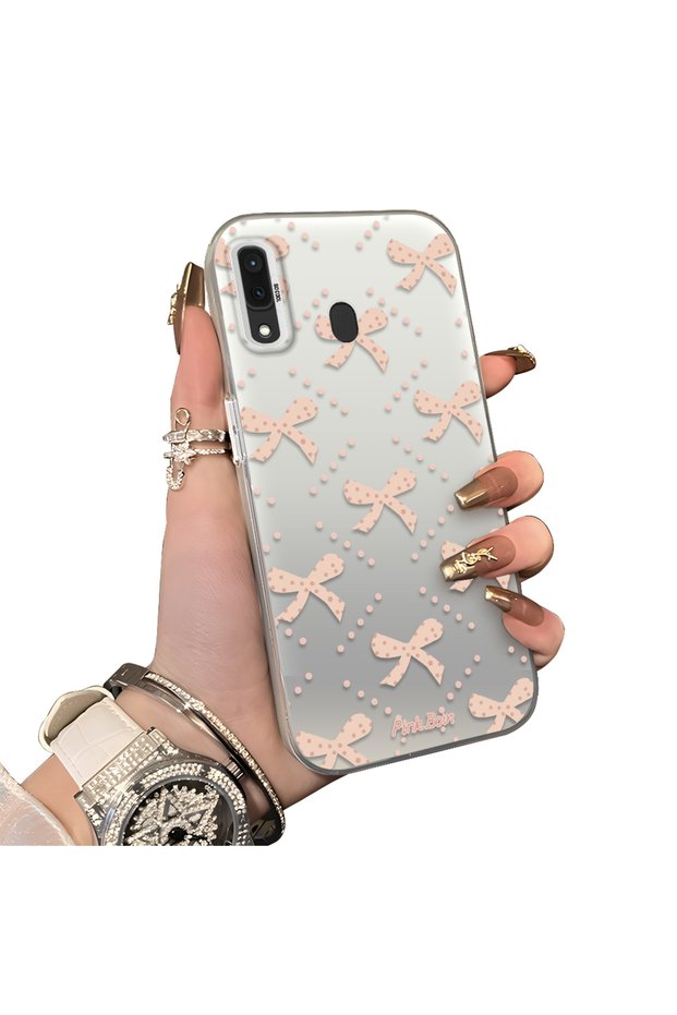 Samsung Galaxy A30 Compatible Silicone Hard-Edge Back Case with Bow Tie Pattern—Cute Couple Phone Case