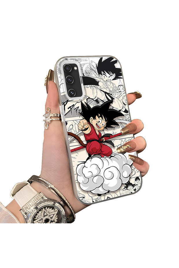 Samsung Galaxy S20 FE Compatible Silicone Hard-Edge Back Case with Goku Design—Couple's Phone Case