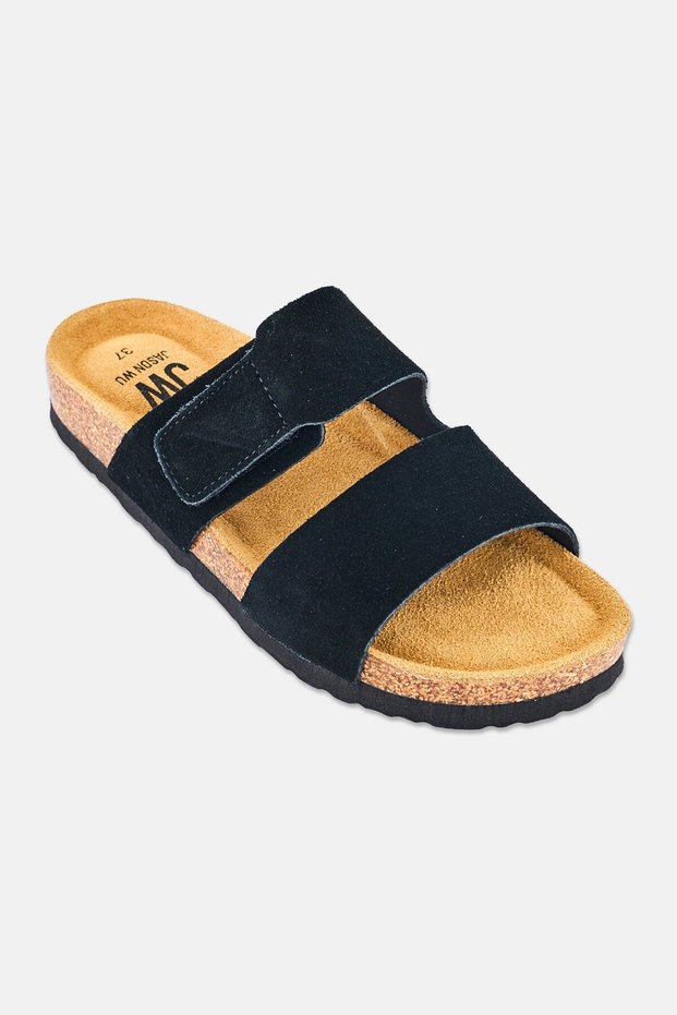 Women Velcro Two Strap Cork Sandals, Black