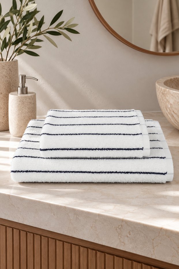 100% Cotton Striped 2-Piece Towel Set 50x90 + 70x140 cm – Soft and Absorbent Towels