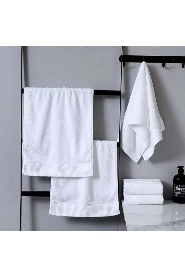 طقم مناشف حمام قطن أبيض صافي ممتاز ١٠٠٪ من ثلاث قطع كبير وسط صغير White Premium Cotton 100% Bath Two
