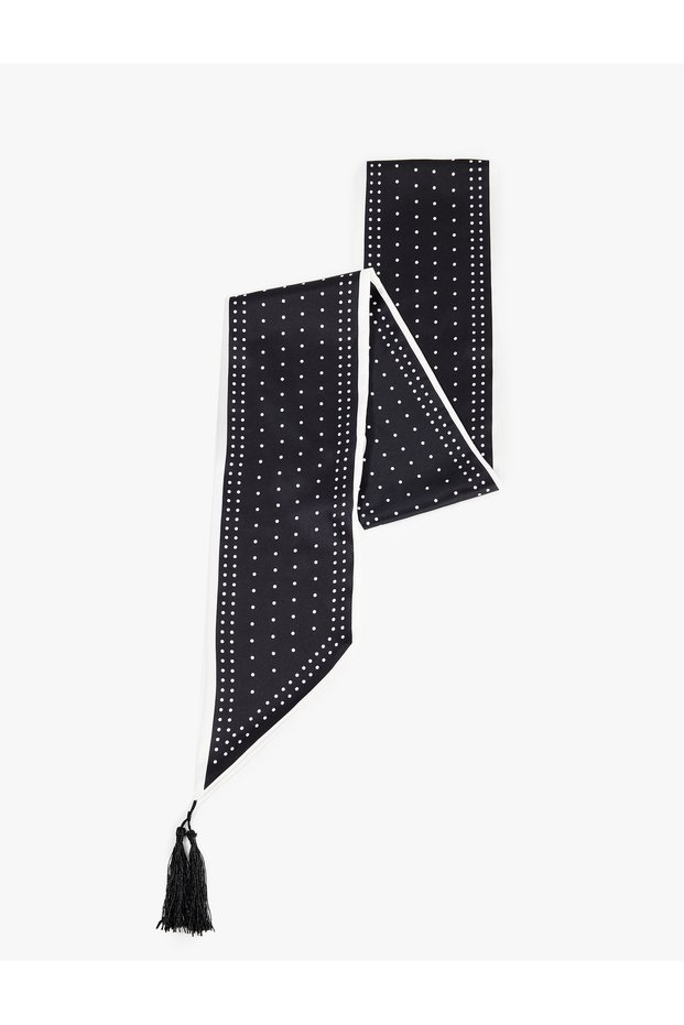 Long Satin Shawl with Polka Dots and Tasseled Edges