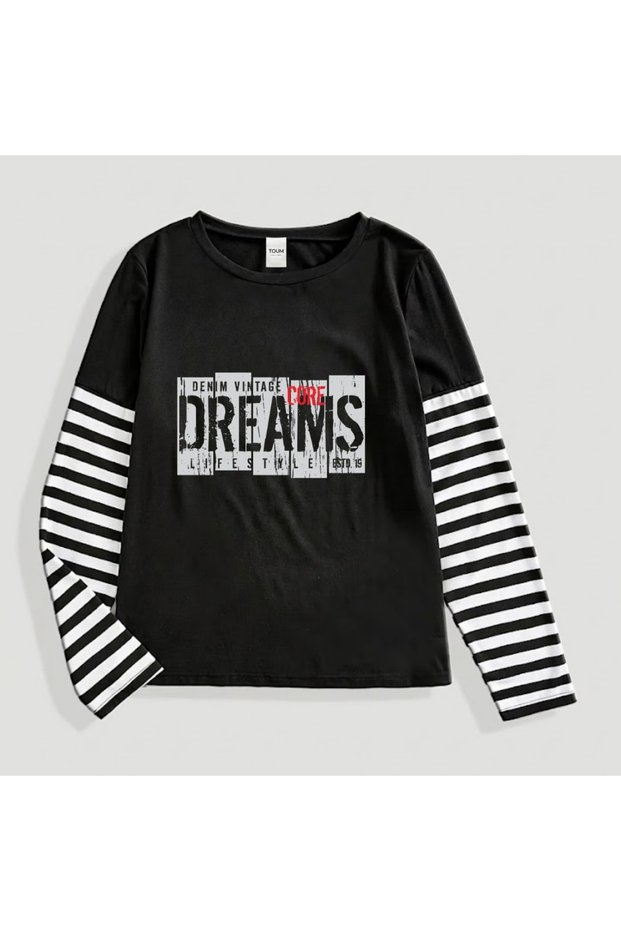 Rock Music Printed Striped Sleeve Unisex Oversized T-Shirt