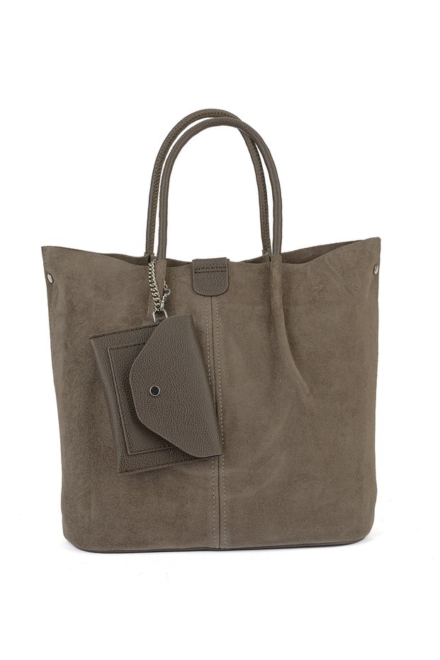 , Women's Genuine Leather Shoulder Bag and Clutch Bag 163979Z5010 Dark Taupe Color