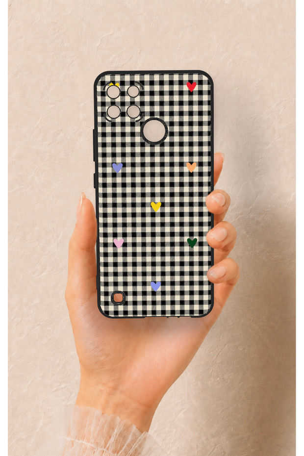 Realme C21Y Compatible Silicone Case with Heart-Shaped Plaid Pattern