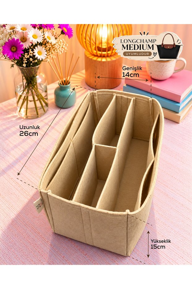 LONG.... MEDIUM SINGLE-COMPARTMENT BAG WITH INTERNAL ORGANIZER, BEIGE, MEASURING 26 X 15 X 14 (LENGTH X HEIGHT X WIDTH)