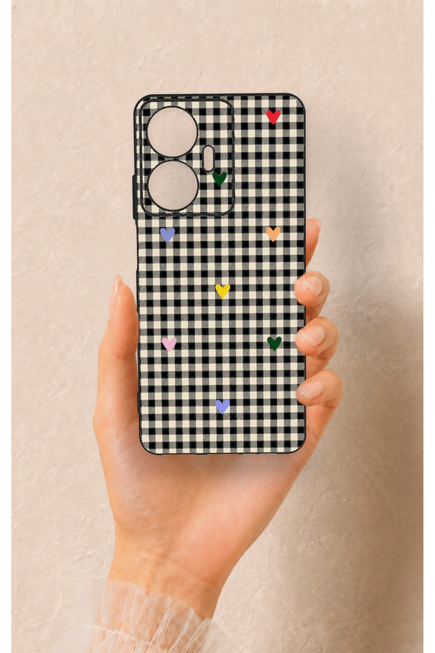 Realme C55 Compatible Heart-Patterned Plaid Silicone Case