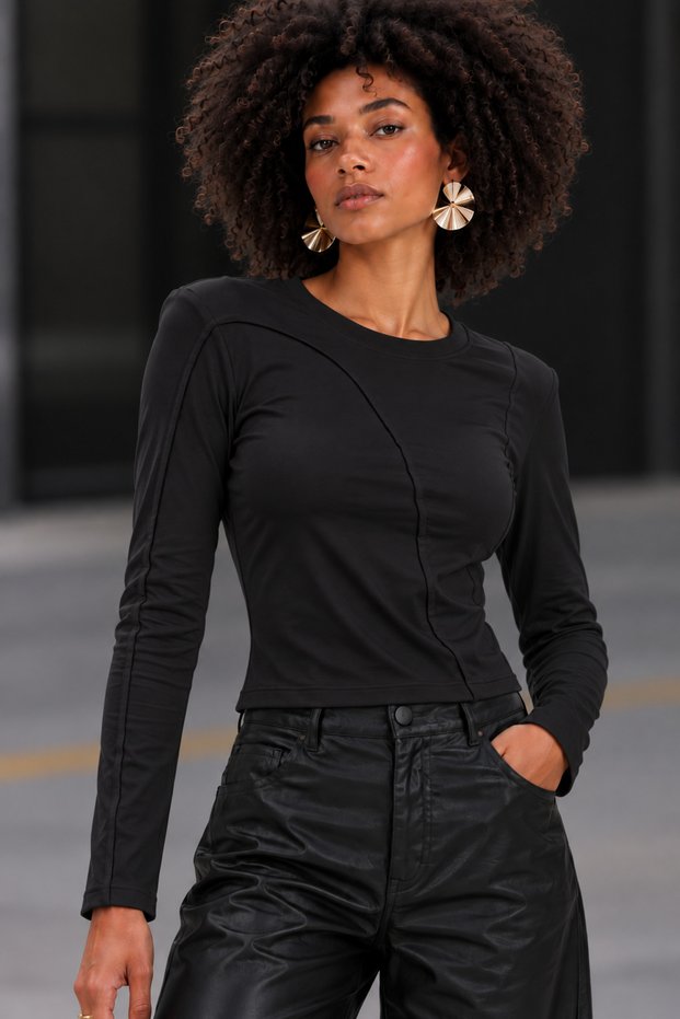 Long-Sleeved T-Shirt with Padded Shoulders