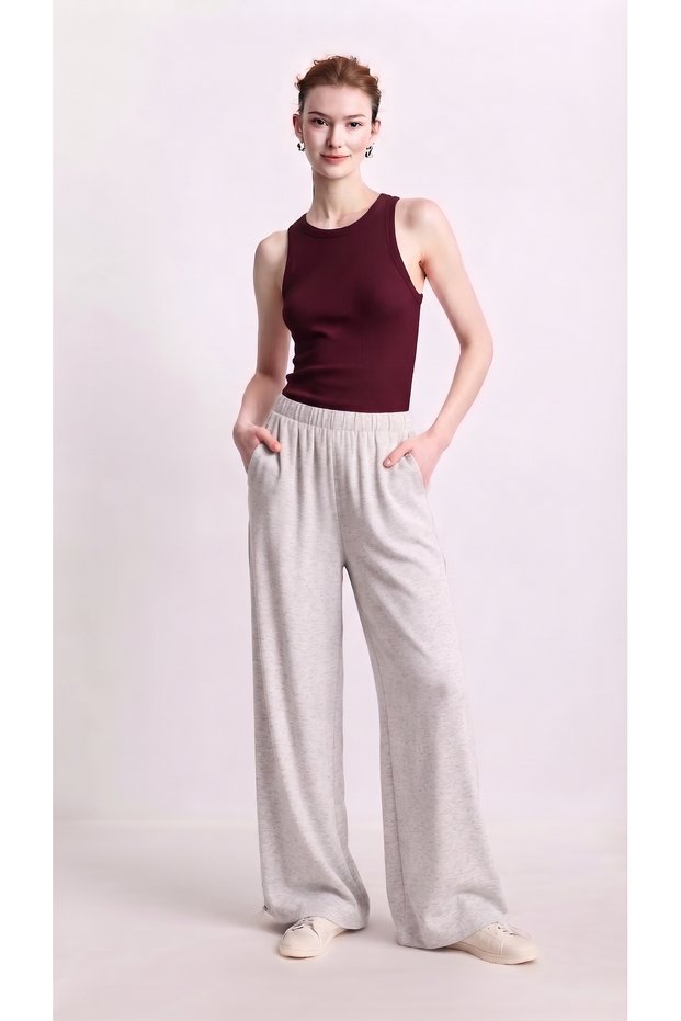 High-Viscose Modal Straight-Cut Sweatpants with Ruched Hem and Drawstring