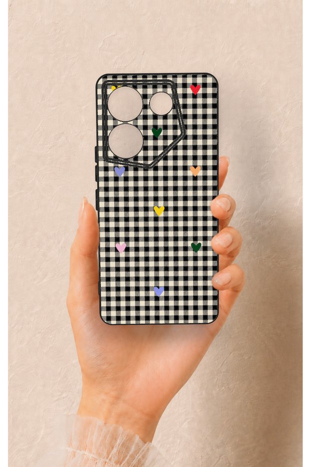 Tecno Caman 20 Pro 5G-Compatible Silicone Case with Heart-Shaped Plaid Pattern