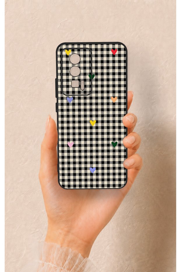 Poco F5 Pro Compatible Silicone Case with Heart-Shaped Plaid Pattern