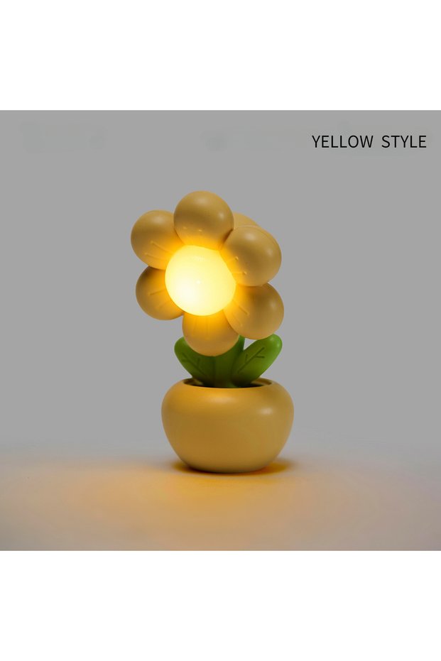 Yellow 1 pc button Mini LED Floral Potted Night Light For Bedroom Desk Mini Table Lamp Desktop Child