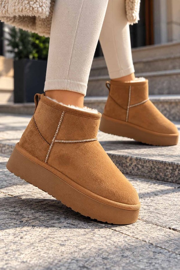 Women's Thick Sole, Suede-Look Winter Mini Boots with Faux Fur Lining