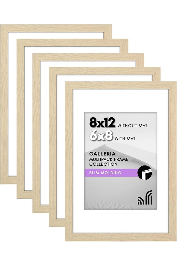 مجموعة من 5 إطارات صور مقاس 8 × 12 بوصة - مع حواف مصممة لتناسب صورًا مقاس 6 × 8 بوصة - لون خشب البلوط الطبيعي.