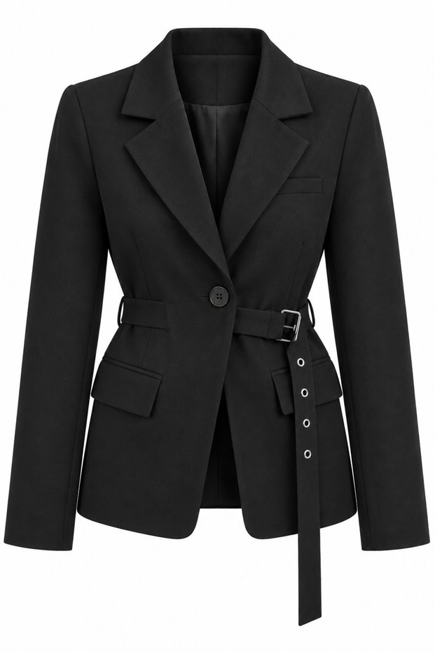 Black Blazer with a Belt - 2y9367