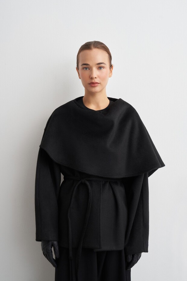 Black Coat with Detailed Collar