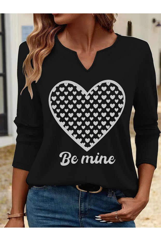 Printed Cotton-Stretch Fabric Half-V-Neck Long-Sleeve Blouse