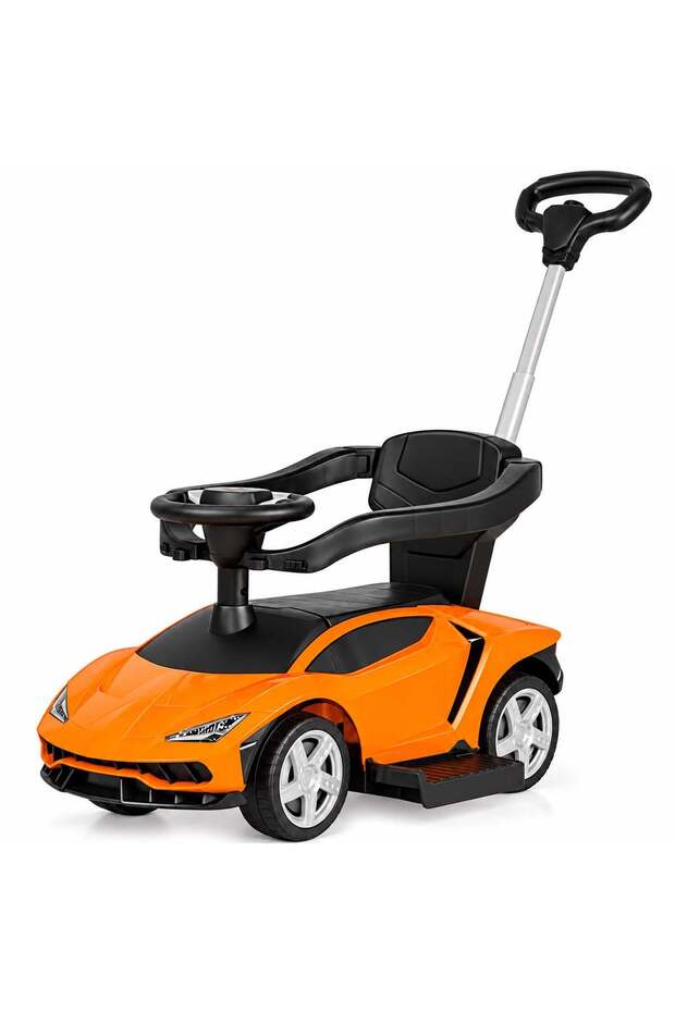 Kids Ride On Push Car with Parent Push Handle, Musical Steering Wheel, Underseat Storage, Comfortable Backrest, 4 Wheels, Foot to Floor Stroller Toy Car for Boys and Girls, Ages 2-6 Years