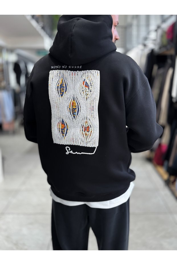 Black Hooded Sweatshirt with Mono Patch SW-5212