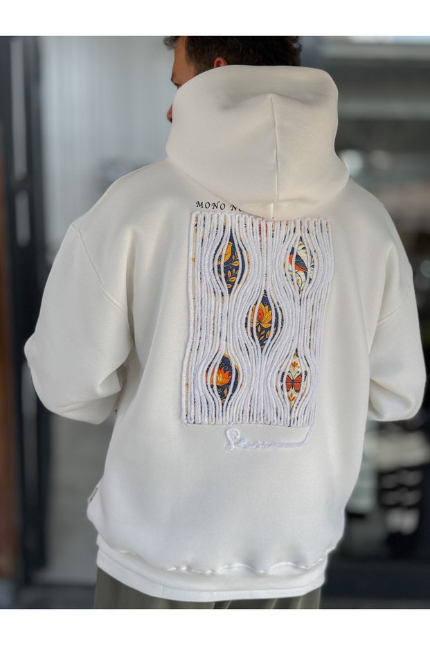 White Hooded Sweatshirt with Mono Patch SW-5212