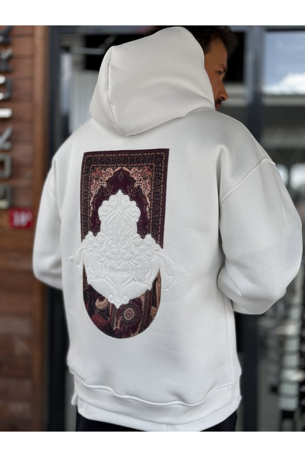 White Patchwork Hooded Sweatshirt SW-5272