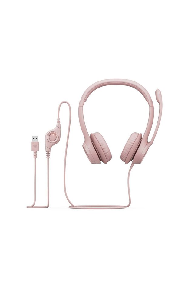 H390 Wired USB Headset, Stereo Headphones with Noise-Cancelling Microphone, USB, In-Line Controls, PC/Mac/Laptop, Rose (981-001356)