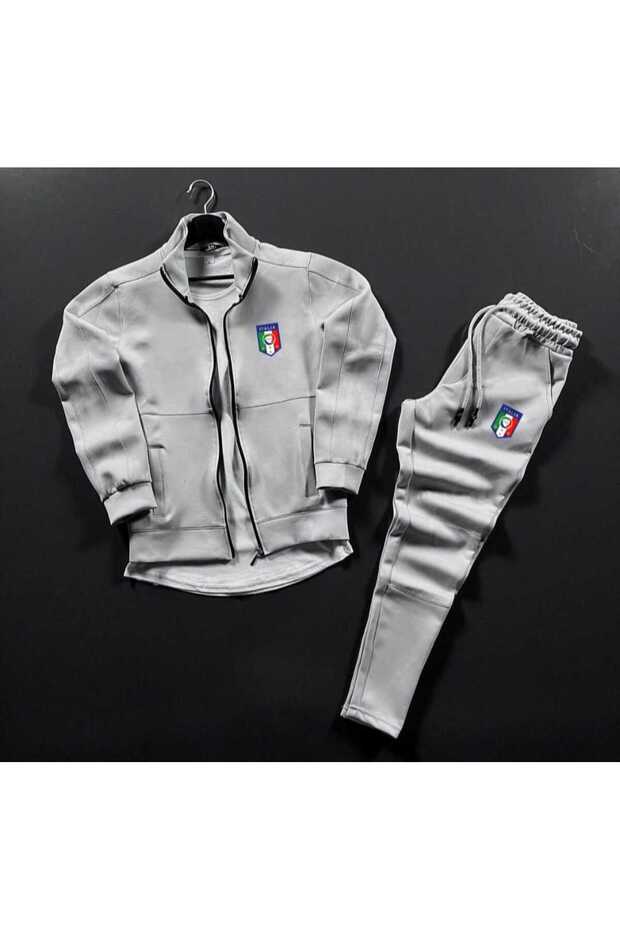 Men's Gray Paris Printed Scuba Bottom Top Tracksuit Set