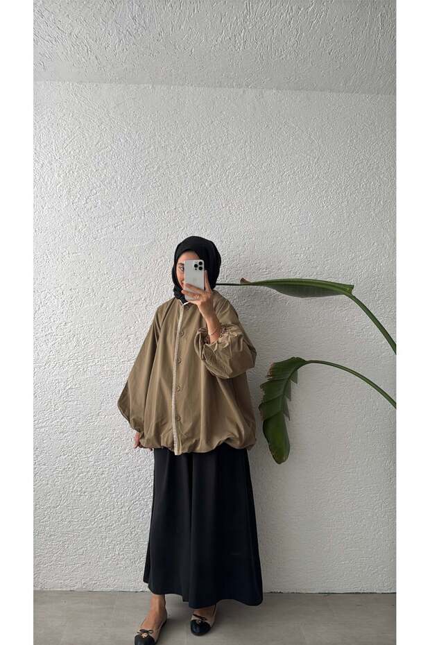 LACE BALLOON-SLEEVE JACKET - KHAKI