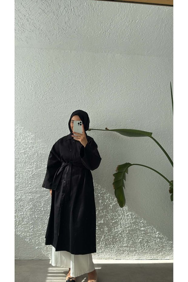 GABAARDINE TRENCH COAT - BLACK