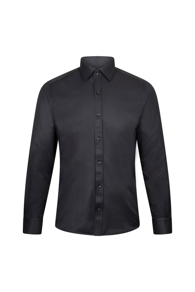 Black Slim Fit Shirt with a Slim Collar and Long Sleeves