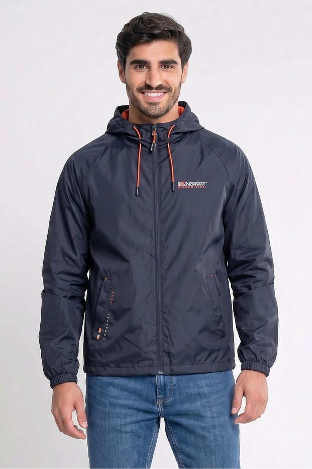 Men Regular Fit Long Sleeve Windbreaker Jacket, Navy