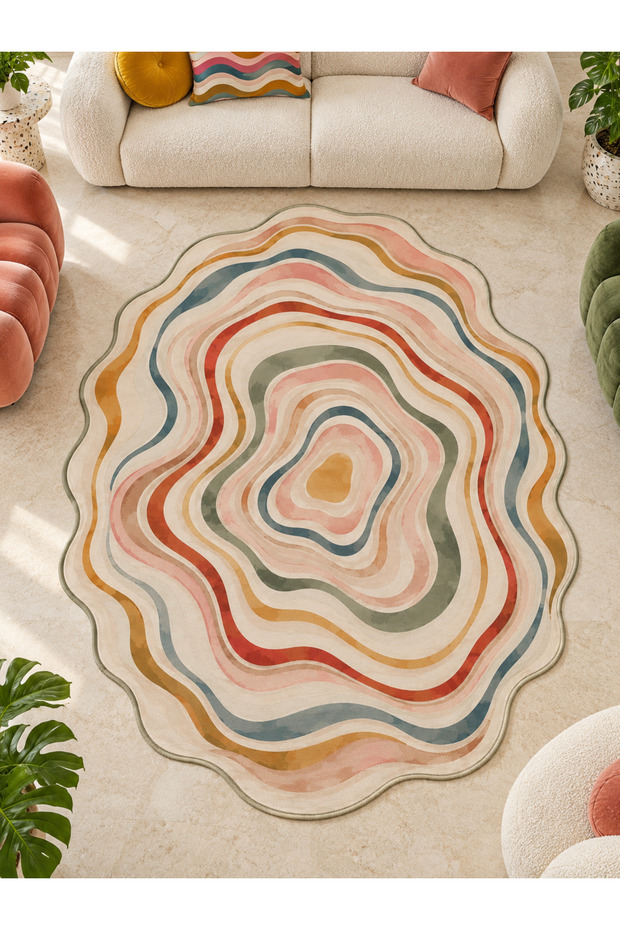 ETA Pastel Wave Pattern Modern Woven-Back Decorative Rug eta4457