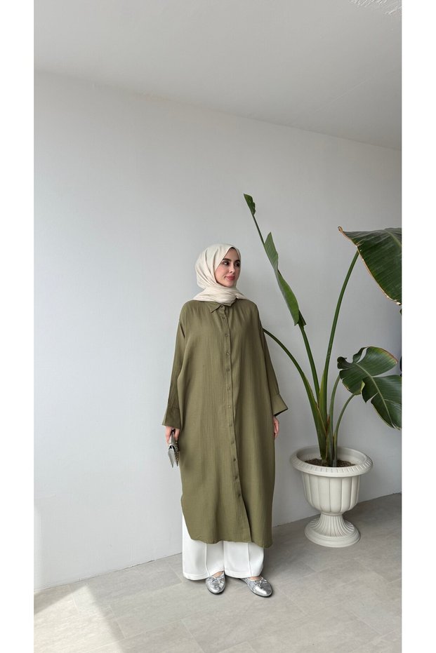 LONG MUSLIN SHIRT - KHAKI