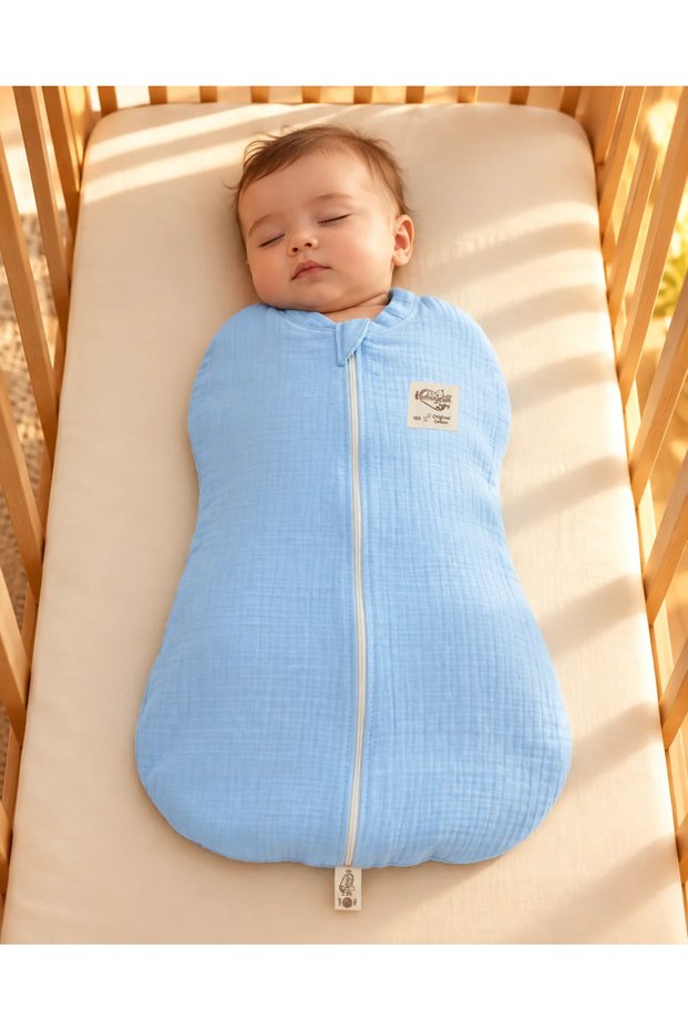Newborn Baby Onesie, 0–3 Months, 100% Cotton, 4-Layer Muslin, Zipper-Front Swaddle, All-Season