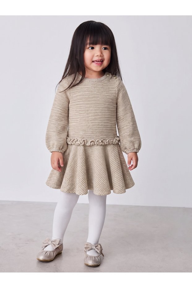 Girls' Cream Tweed Dress with Back Zipper