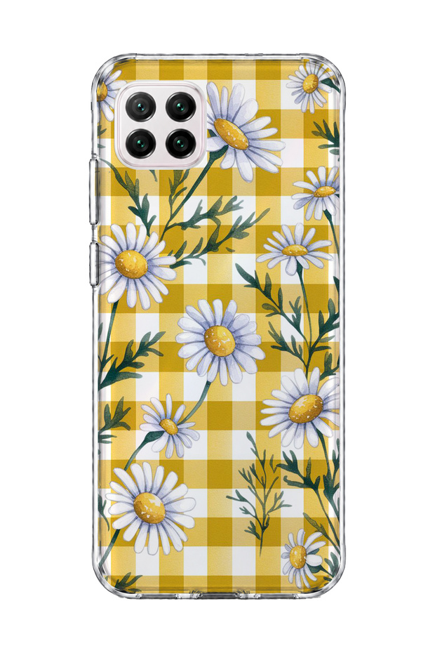 Transparent Phone Case with Daisy-Yellow Plaid Print, Compatible with the Huawei P40 Lite
