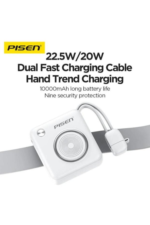 10000 mAh Mini 22.5W Fast Charging power Bank PD 3.0 Ultra Compact Travel Portable with Built in Dual Type C & Lightning Cable LED Display Charge your iPhones Ipad and Android Devices