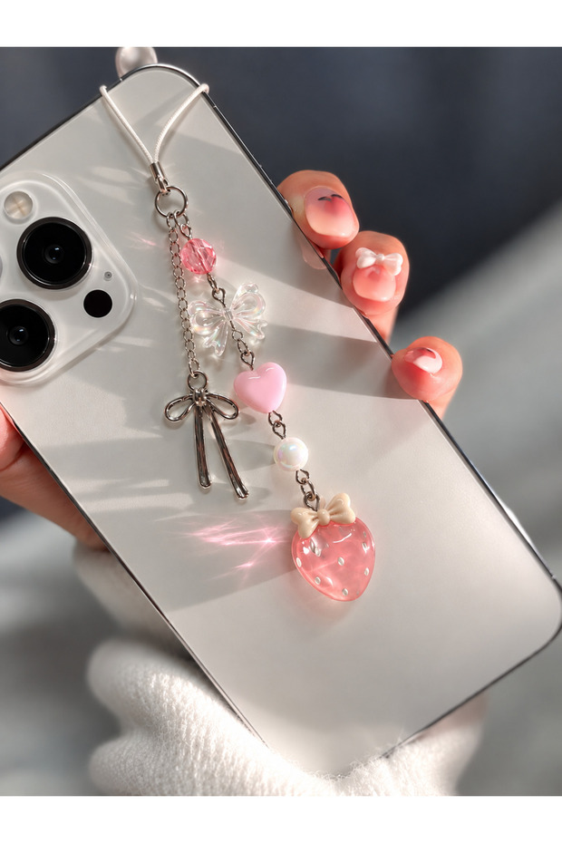 Strawberry-Shaped Phone Charm | Y2K Kawaii Pink Charm Bag Accessory Camera Strap Camera Charm