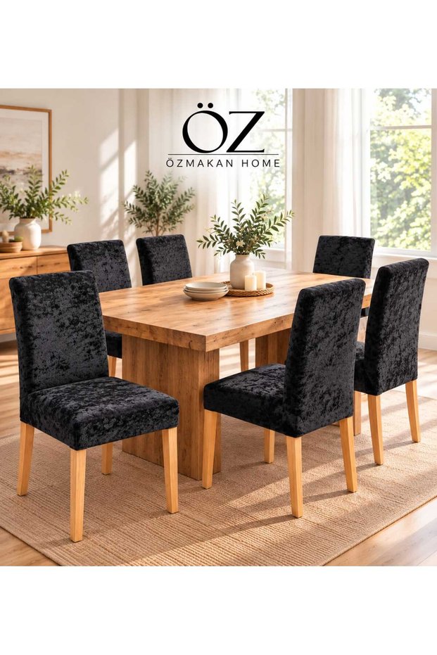 Set of 6 Stretch Fabric Velvet Chair Covers with Lycra - Washable Chair Covers