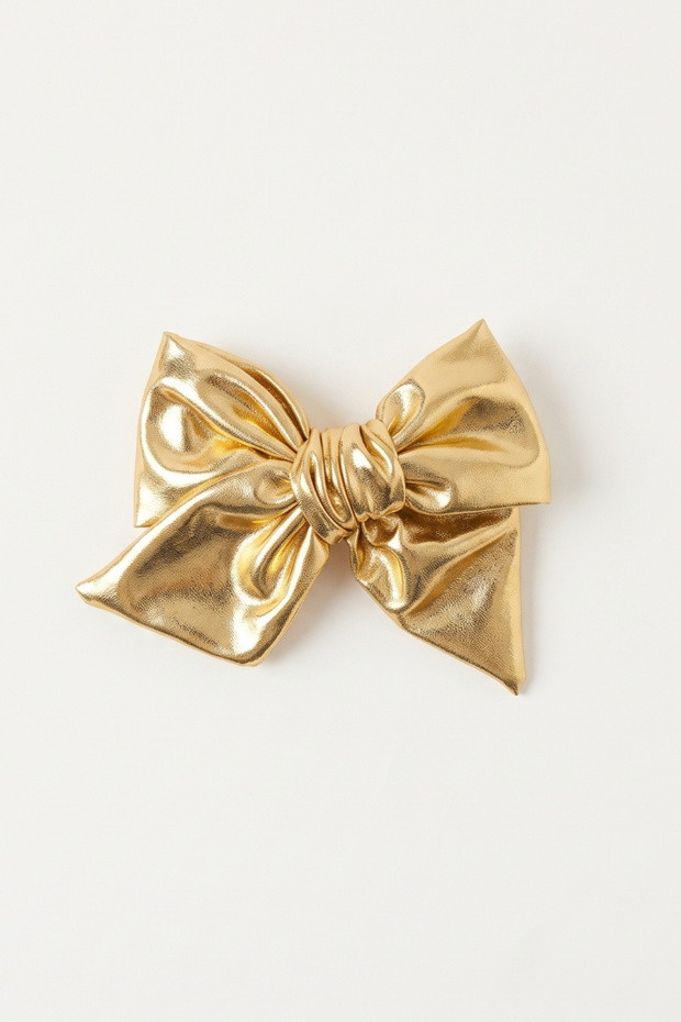 Gold Shiny Bow Detail Girls' Clip-On Hair Clip