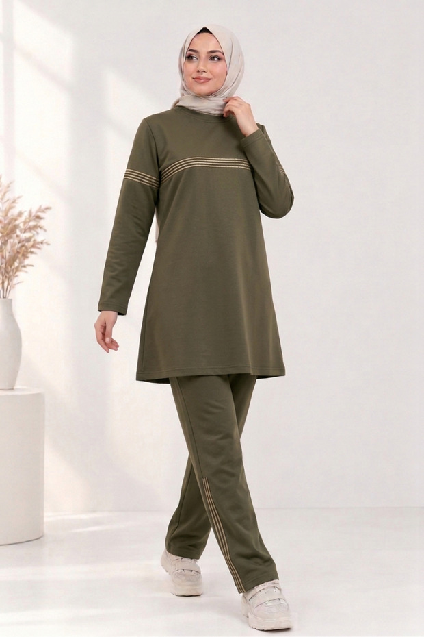 Women's Glitter Stripe Hoodless Hijab Tracksuit Set